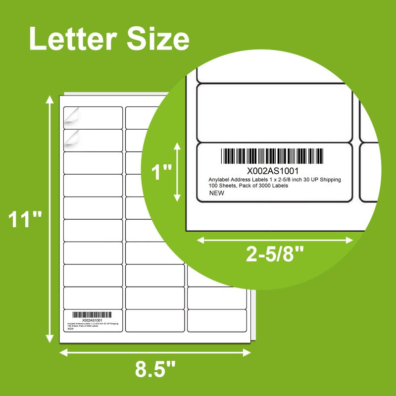 Anylabel 3000 Labels 100 Sheets 1" x 2-5/8" Address Label Sticker for Laser & Inkjet Printer - 30 Per Page Mailing Labels for Packages Adhesive, 30-up Return Address Labels - Image 2